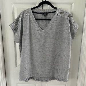 Jones New York Womens Knit Top Blue Striped Short Sleeve V Neck Size XL